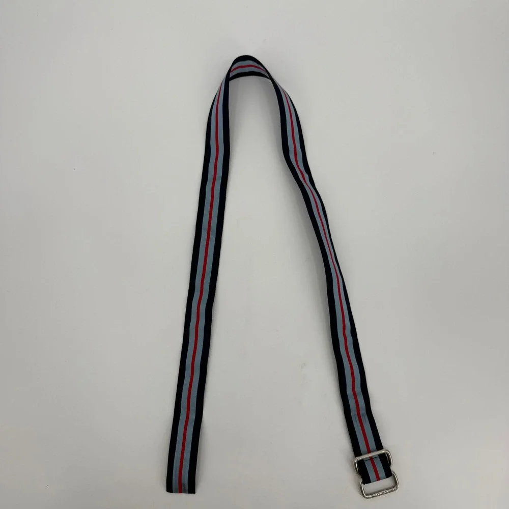 Polo Ralph Lauren Mens Striped D-Ring Webbing Belt Navy Blue Red Made in USA L